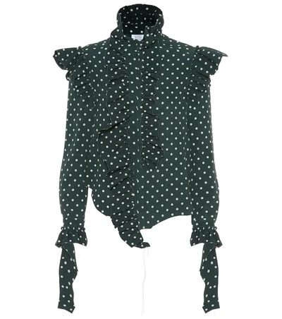 Vetements Ruffled-trim Polka-dot High-neck Blouse In Green