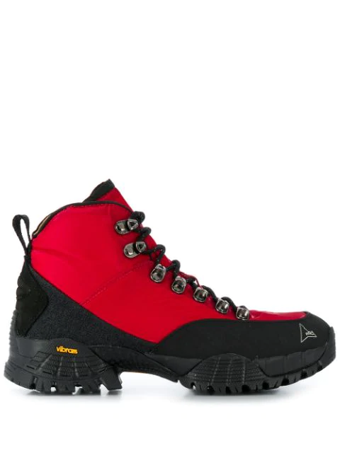 red hiking boots