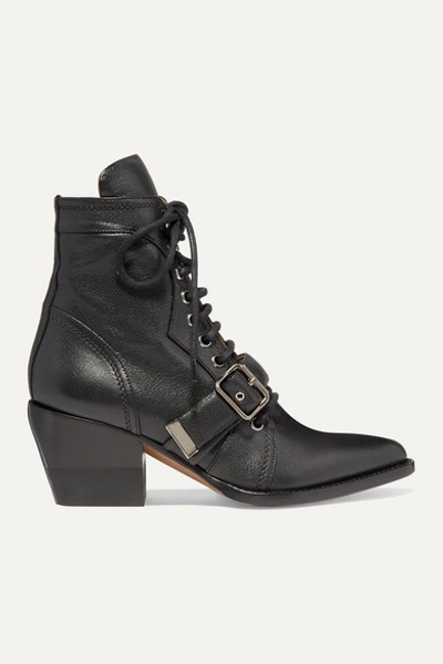 Chloé Rylee Glossed-leather Ankle Boots In Black