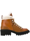 Chloé Bella Shearling-lined Lizard-effect Leather Ankle Boots In Brown