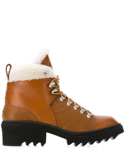 Chloé Bella Shearling-lined Lizard-effect Leather Ankle Boots In Brown