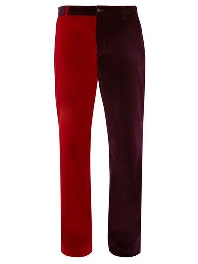Aries Bi-colour Velvet Chino Trousers In Red