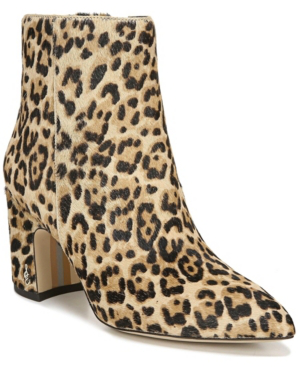 leopard print block heel ankle boots