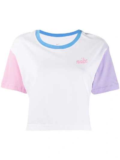 Nike Women's Sportswear Cotton Colorblocked Cropped T-shirt In White