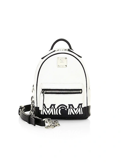 Mcm Mini Crossbody Backpack In Contrast Logo Leather In White