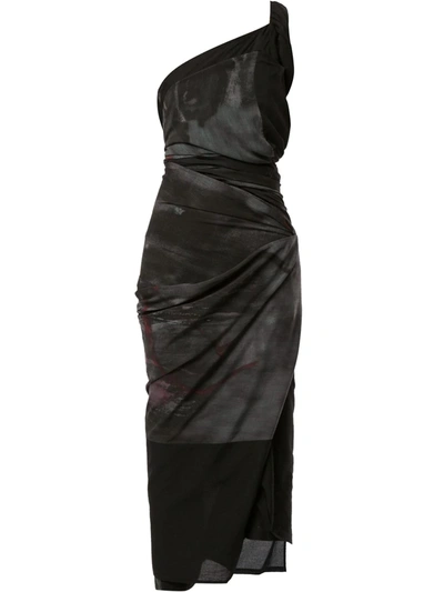 Pre-owned Yohji Yamamoto Tie-dye Draped Dress In Black