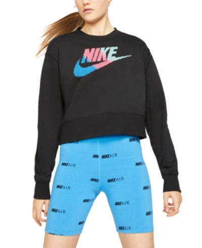 Nike Women's Sportswear Print-logo Cropped Sweatshirt In Black