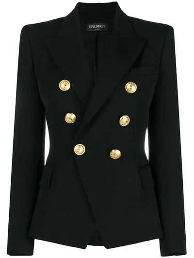 Balmain Embossed Button Blazer In Black