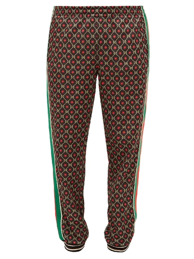 Gucci Gg Logo Cotton Blend Track Trousers In Black,green
