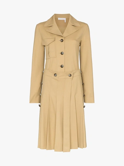 Chloé Pleated Shirt Dress In Neutrals