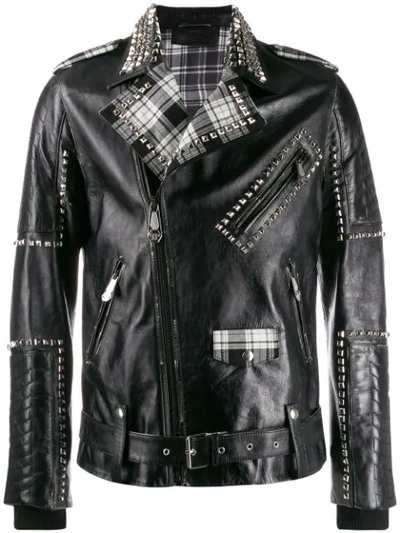 Philipp Plein Studded Biker Jacket In Black