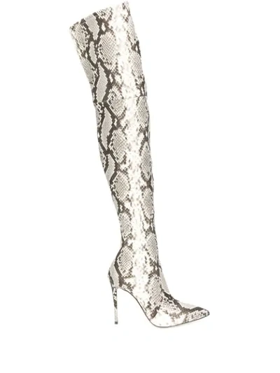 Casadei Snakeskin Effect Thigh High Boots In Black