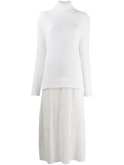 M Missoni Turtleneck Panelled Dress In White