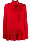 Valentino Pussy Bow Ruffled Blouse In Red