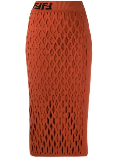 Fendi Ff Motif Detail Pencil Skirt In Orange