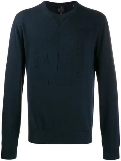 Armani Exchange Tonal Embroidered Logo Sweater In Blue