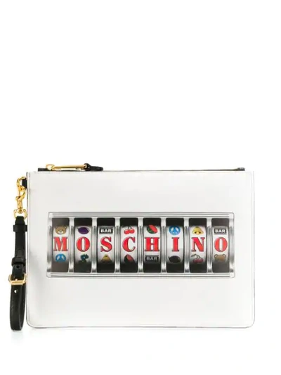 Moschino Printed Logo Clutch In White