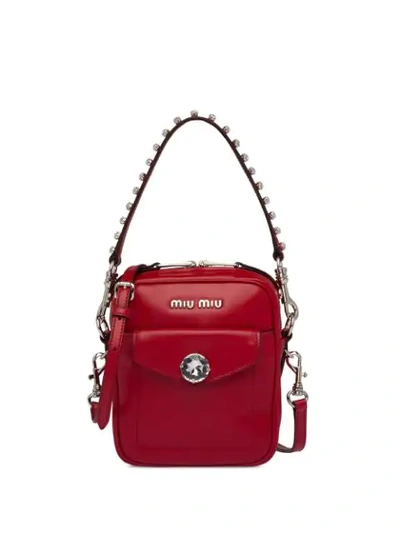 Miu Miu Bandoleer Crystal Embellished Bag In Red