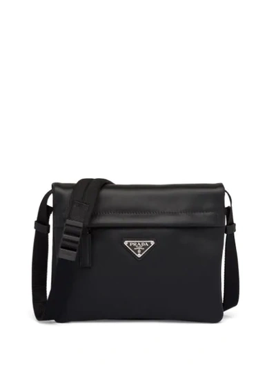 Prada Logo Plaque Bi-fold Messenger Bag In Black