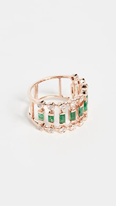 Shay 18k Emerald & Diamond Dot Dash Ring In Rose Gold/emerald