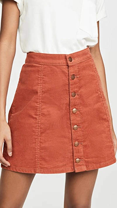 Wrangler Button Front Miniskirt In Burnt Brick
