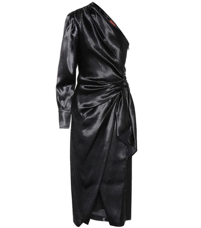 Altuzarra One-shoulder Draped Satin Wrap-effect Dress In Black