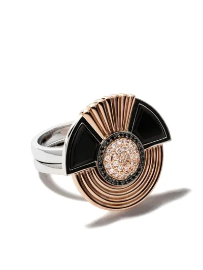 Fairfax & Roberts 18kt Rose & 18kt White Gold Cleopatra Diamond And Onyx Ring In Silver