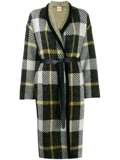 Nude Belted Checked Coat In Multicolor