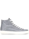 Leather Crown Glitter Hi-top Sneakers In Silver
