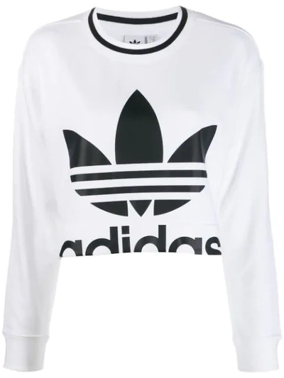 Adidas Originals Logo Print Cropped Sweater In White