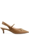 Gucci Leather Slingback Pumps In Beige