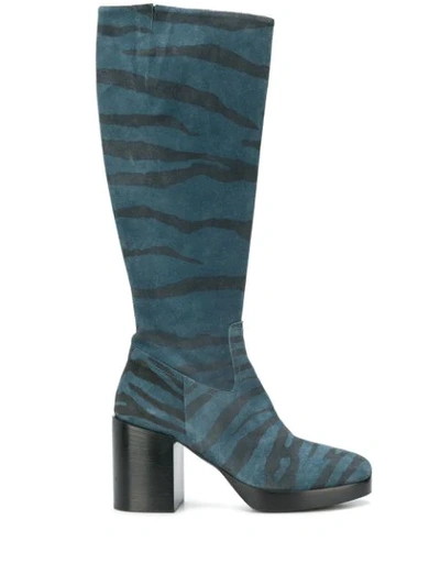 A.f.vandevorst Zebra Print Knee-high Boots In Blue
