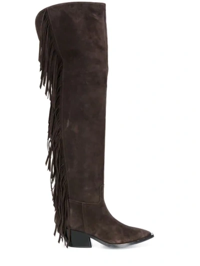 A.f.vandevorst Fringed Thigh-length Boots In Brown