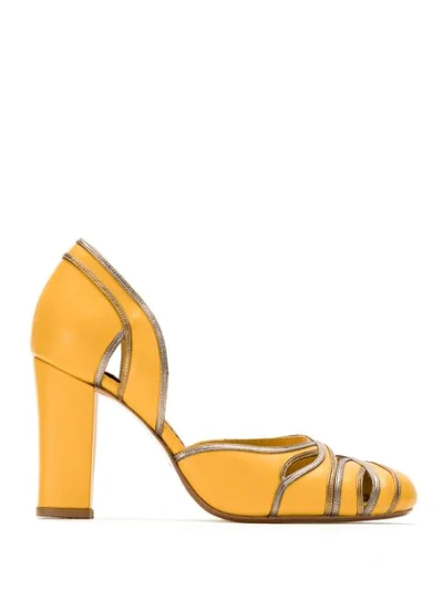 Sarah Chofakian Metallic Pipe Leather Pumps In Yellow