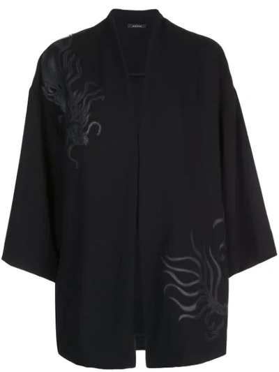 Natori Dragon Appliqué Kimono In Black
