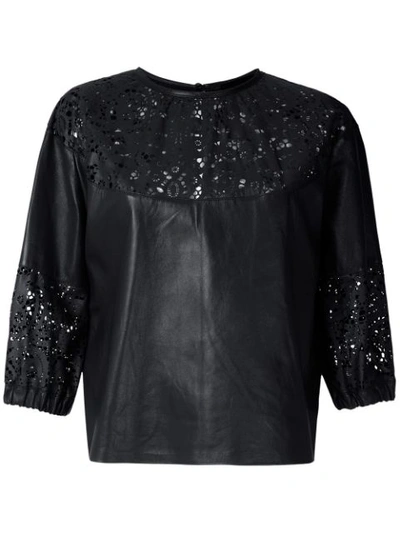 Andrea Bogosian Cut Out Pattern Leather Blouse In Black