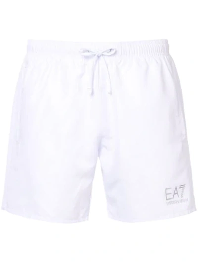 Ea7 Logo Nylon Swim Shorts In White