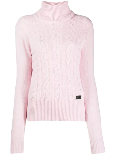 Be Blumarine Roll Neck Cable Knit Sweater In Pink