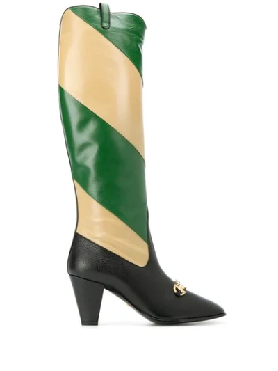 Gucci Zummi Gg Horsebit Striped Knee-high Boots In Black