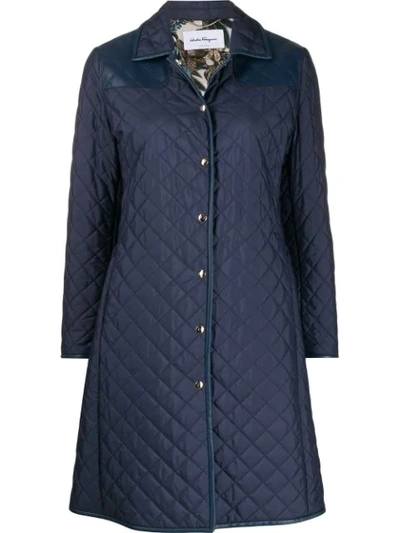 Ferragamo Quilted Mid-length Coat In Blue