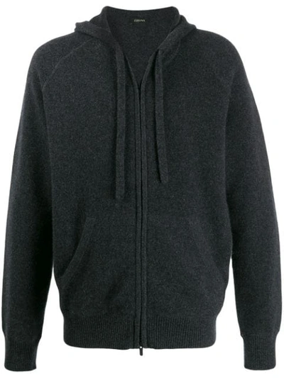 Z Zegna Cashmere Zip-up Hoody In Grey