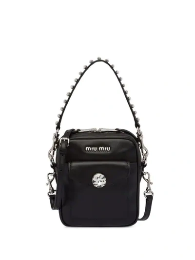 Miu Miu Crystal Embellished Bandoleer Bag In Black