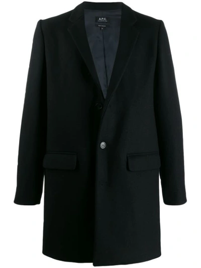 Apc Single-breasted Wool Coat In Black
