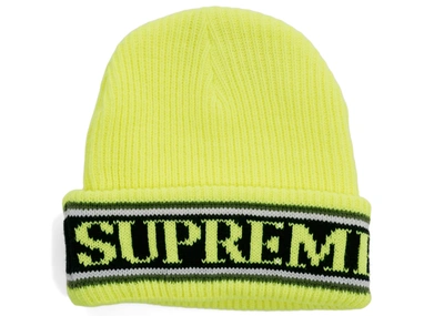 Pre-owned Supreme  Cuff Logo Beanie Fluorescent Yellow