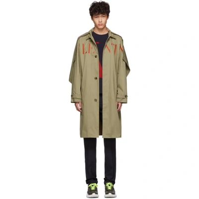 Valentino Printed Logo Trench Coat In Beige Rosso (beige)