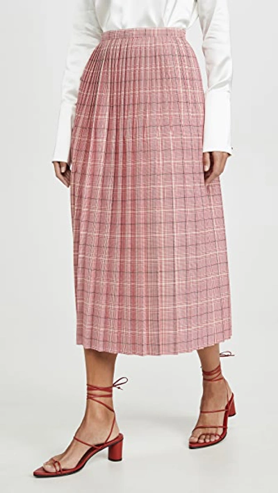 Marni Checked Pleated Midi Skirt In Lacquer