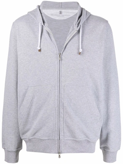 Brunello Cucinelli Mélange-effect Cotton-blend Hoodie In Grey