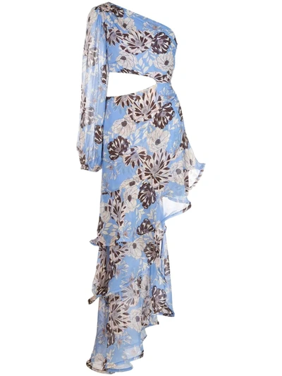 Alexis Sabetta Asymmetrical Floral High-low Dress In Blue-lt