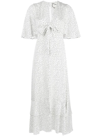 Alexis Kasany Polka-dot Tie-front Midi Dress In White