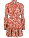 Alexis Rosewell Smocked Floral-print Jacquard Mini Dress In Red
